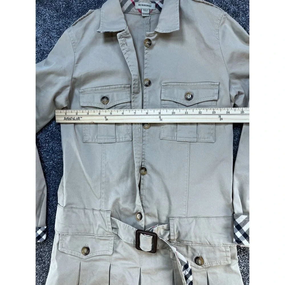 Burberry Girls Beige Pleated Dress With Belt &‎ Check Cuffs 12Y